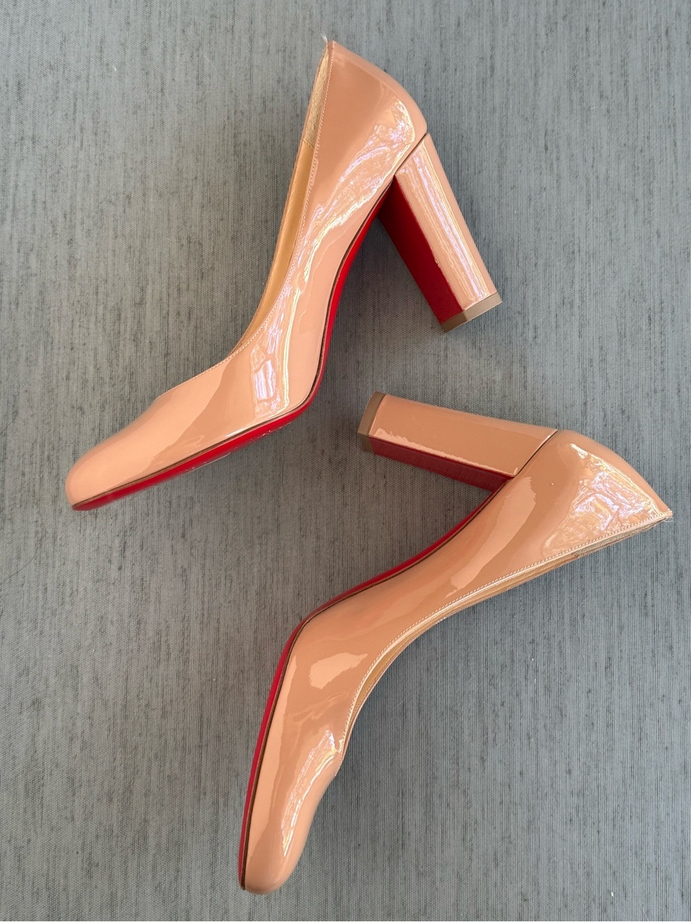 Patent Nude Block Heel Pumps - Women